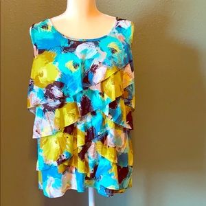 Worthington Multi Colors Ruffle Sleeveless Top